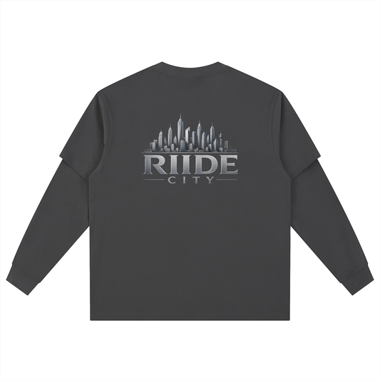R RIIDECITY Layered Long Sleeve Oversized Tee