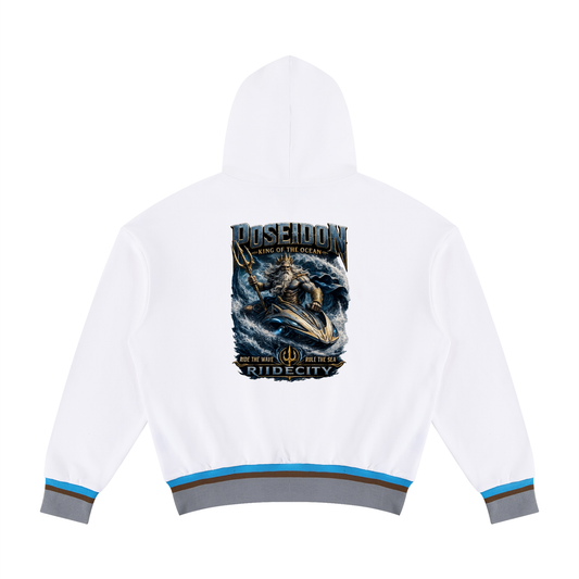 God of sea , Unisex Oversized Color Block Boxy Hoodie for biker and surfers, dads
