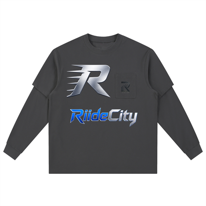 R RIIDECITY Layered Long Sleeve Oversized Tee