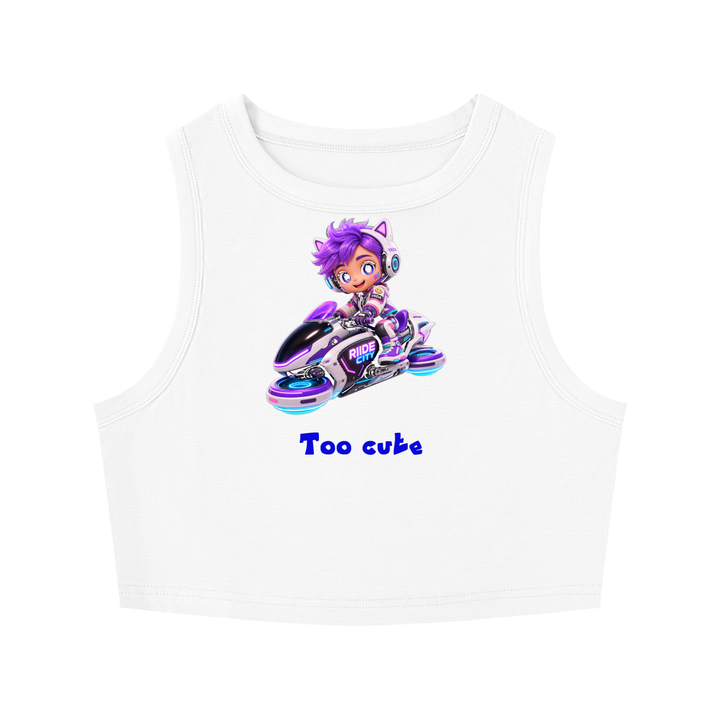Cutie on flying hoveing bike Women's Tight Crewneck Crop Tank Top
