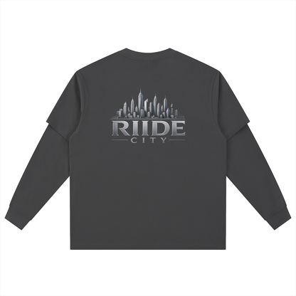 R RIIDECITY Layered Long Sleeve Oversized Tee