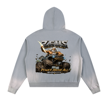 Sun Fade Frayed Raw Edge Fleece Zip Hoodie